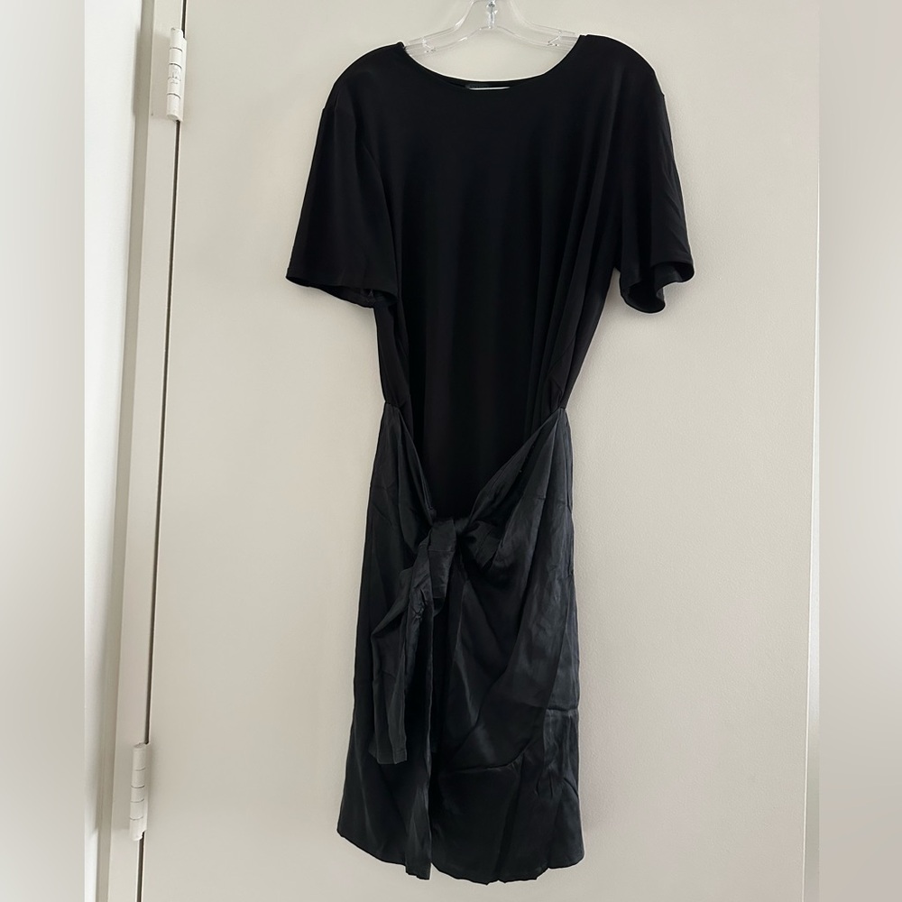 Rihanna River Island Black Tie-Waist Dress with satin skirt UK Size 12